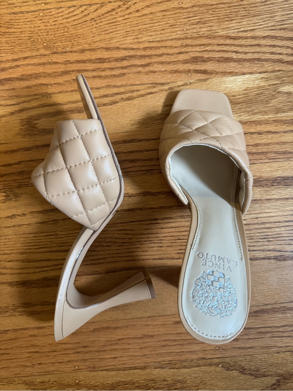 Vince Camuto Quilted Slide Mules in Beige